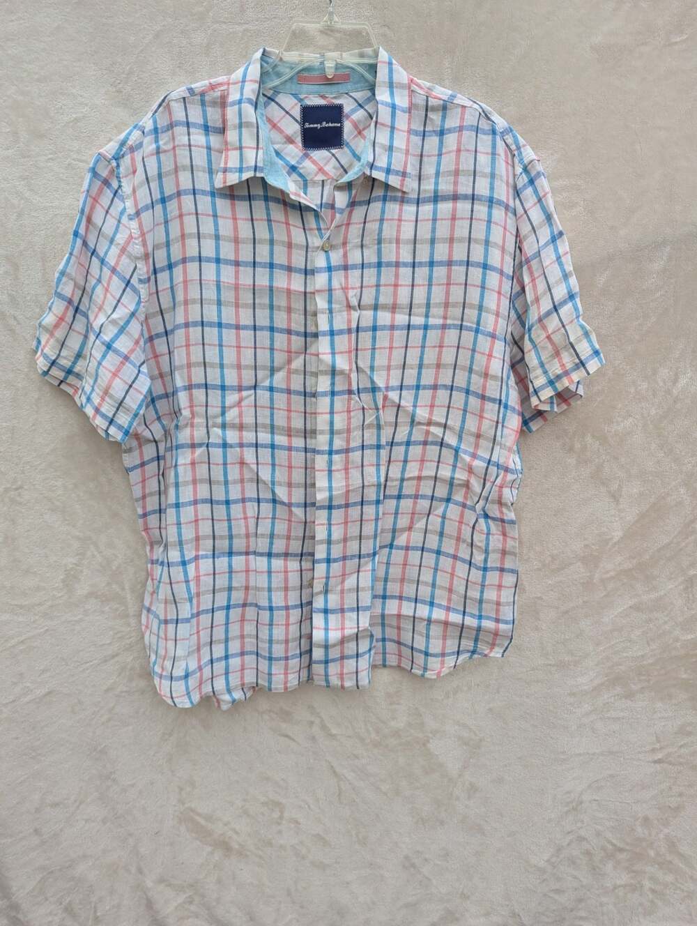 Tommy Bahama 100% Linen Short Sleeve Plaid Button-Up Shirt XL
